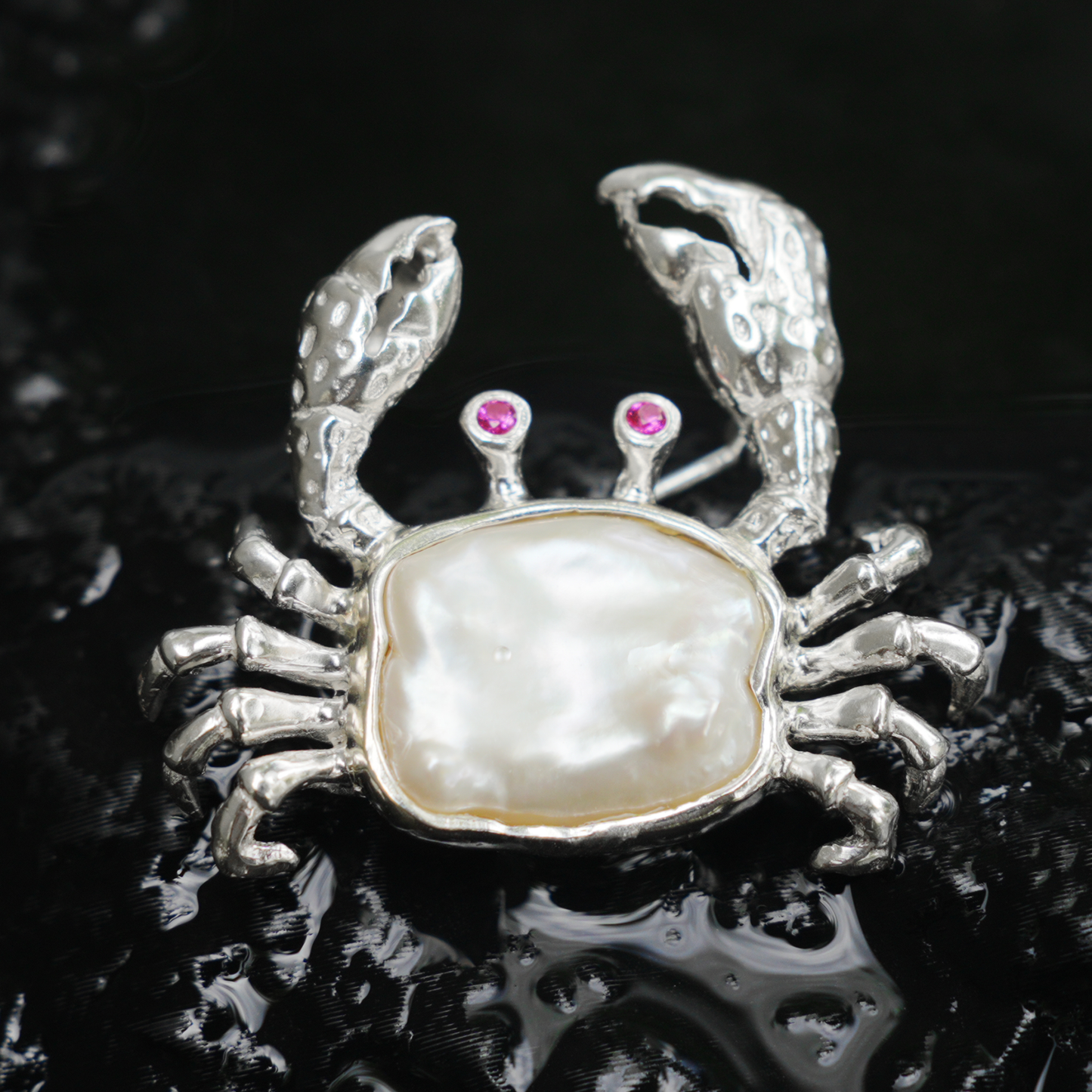 925 Silver Crab Brooch Pendant | Baroque Pearl Jewelry | Handmade Ocean Gift for Her | Nature-Inspired Design