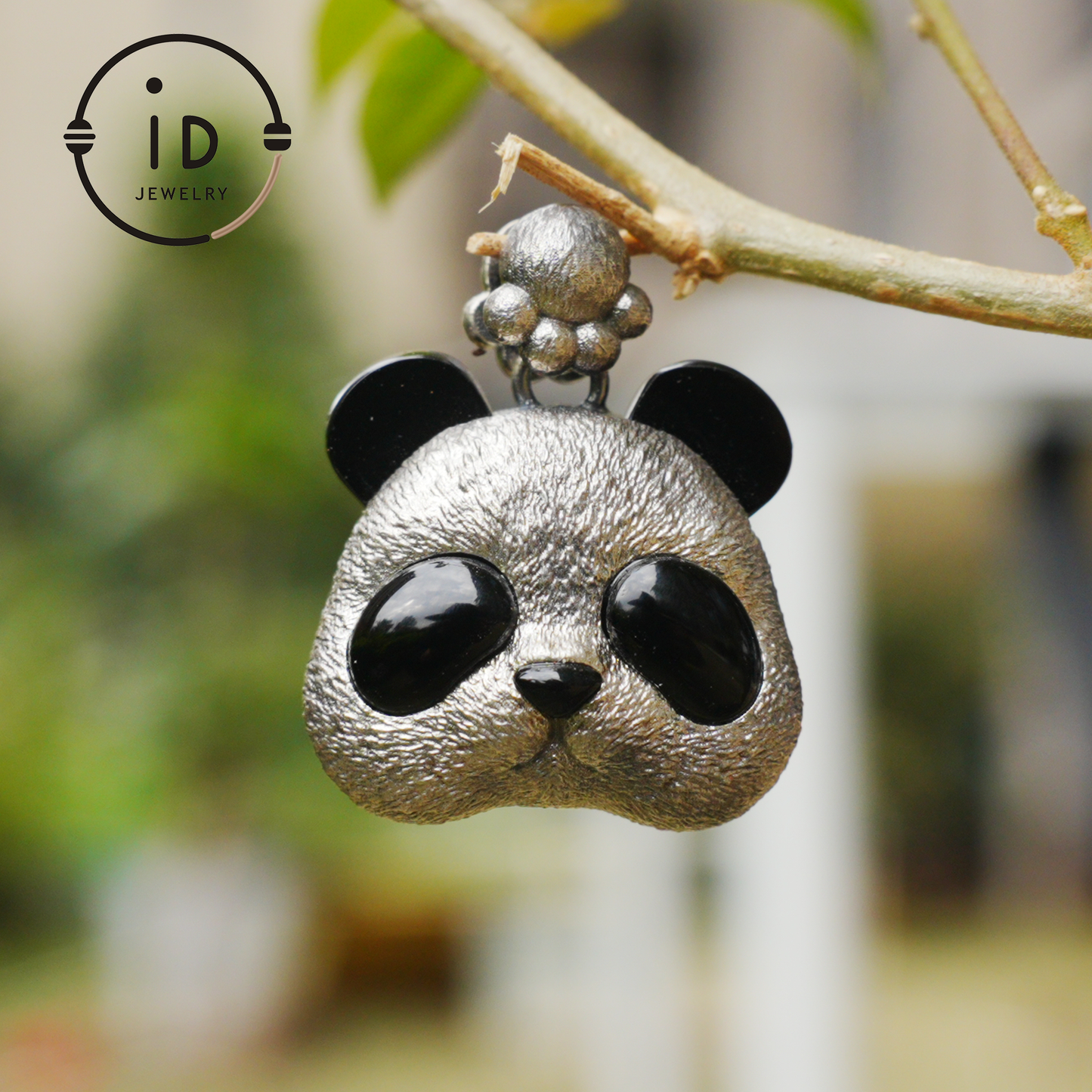 Silver Panda Pendant with Black Agate – Handmade Animal Necklace in 925 Sterling Silver, Fairy Tale Jewelry, Gift for Her, Nature Lover