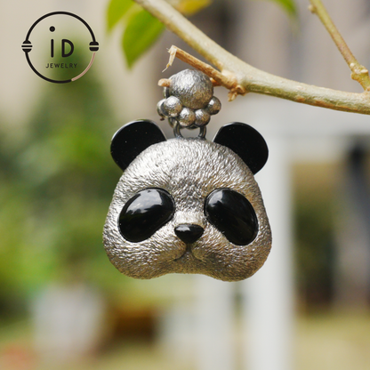 Silver Panda Pendant with Black Agate – Handmade Animal Necklace in 925 Sterling Silver, Fairy Tale Jewelry, Gift for Her, Nature Lover