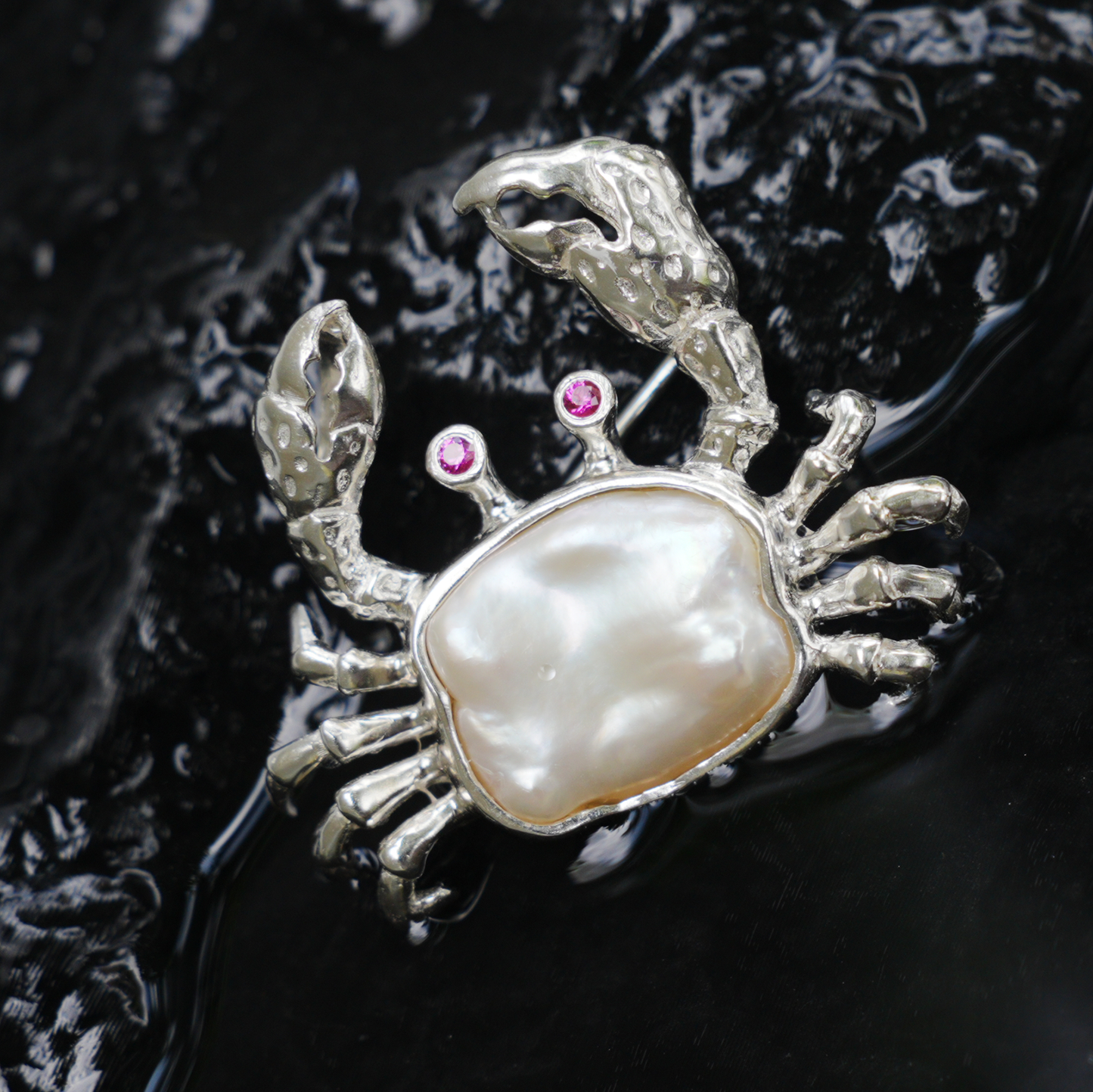 925 Silver Crab Brooch Pendant | Baroque Pearl Jewelry | Handmade Ocean Gift for Her | Nature-Inspired Design