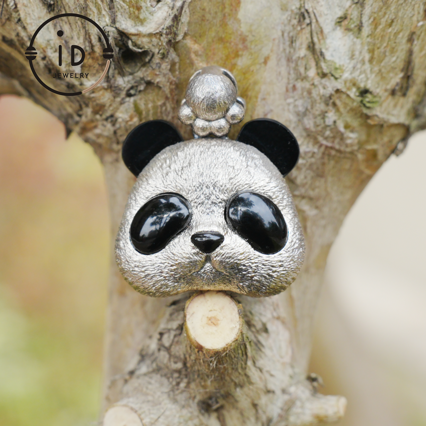Silver Panda Pendant with Black Agate – Handmade Animal Necklace in 925 Sterling Silver, Fairy Tale Jewelry, Gift for Her, Nature Lover