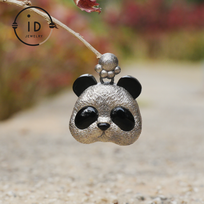 Silver Panda Pendant with Black Agate – Handmade Animal Necklace in 925 Sterling Silver, Fairy Tale Jewelry, Gift for Her, Nature Lover