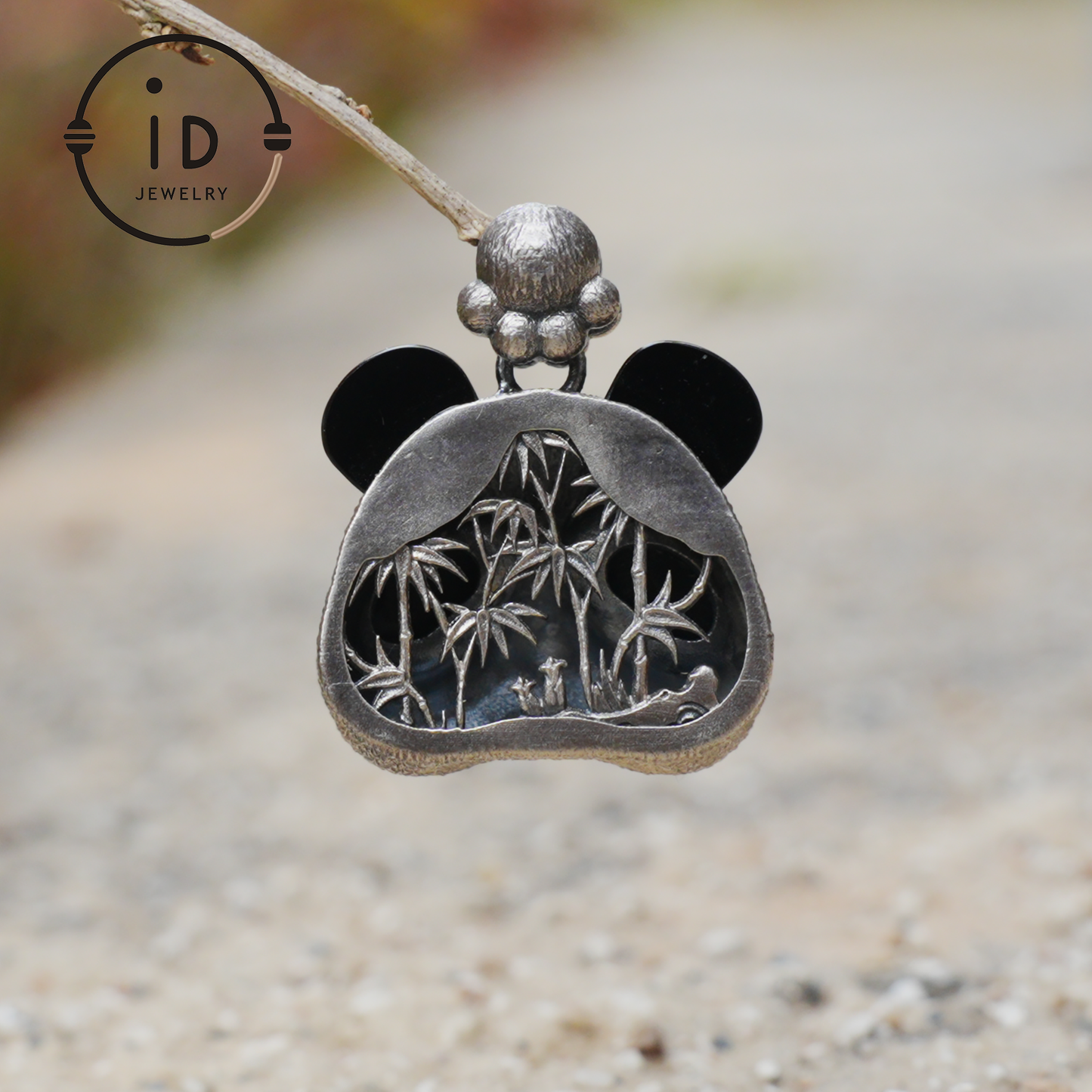 Silver Panda Pendant with Black Agate – Handmade Animal Necklace in 925 Sterling Silver, Fairy Tale Jewelry, Gift for Her, Nature Lover
