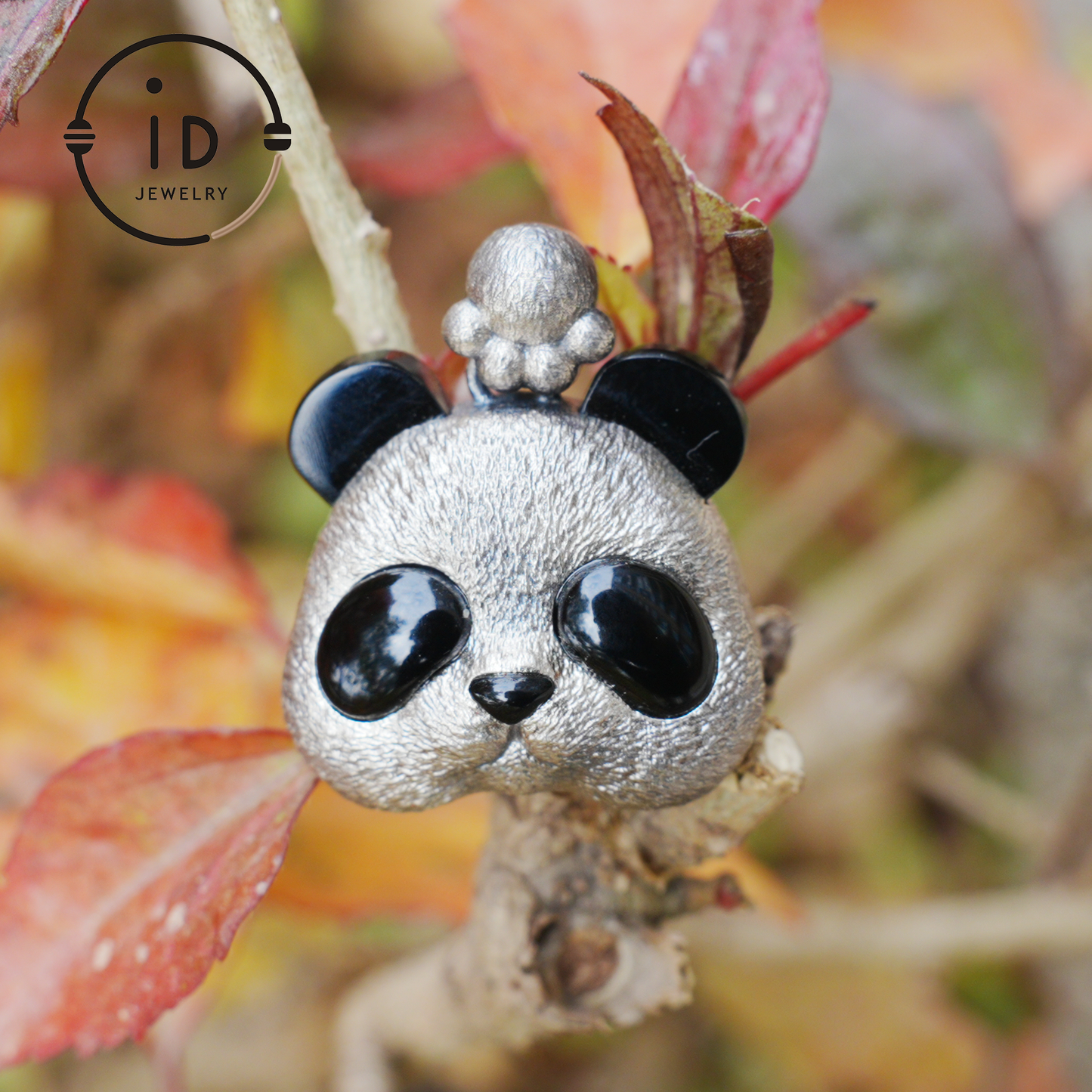 Silver Panda Pendant with Black Agate – Handmade Animal Necklace in 925 Sterling Silver, Fairy Tale Jewelry, Gift for Her, Nature Lover