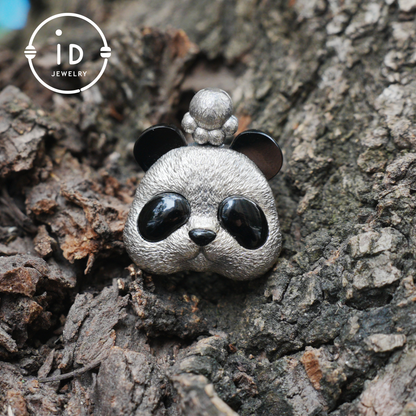 Silver Panda Pendant with Black Agate – Handmade Animal Necklace in 925 Sterling Silver, Fairy Tale Jewelry, Gift for Her, Nature Lover