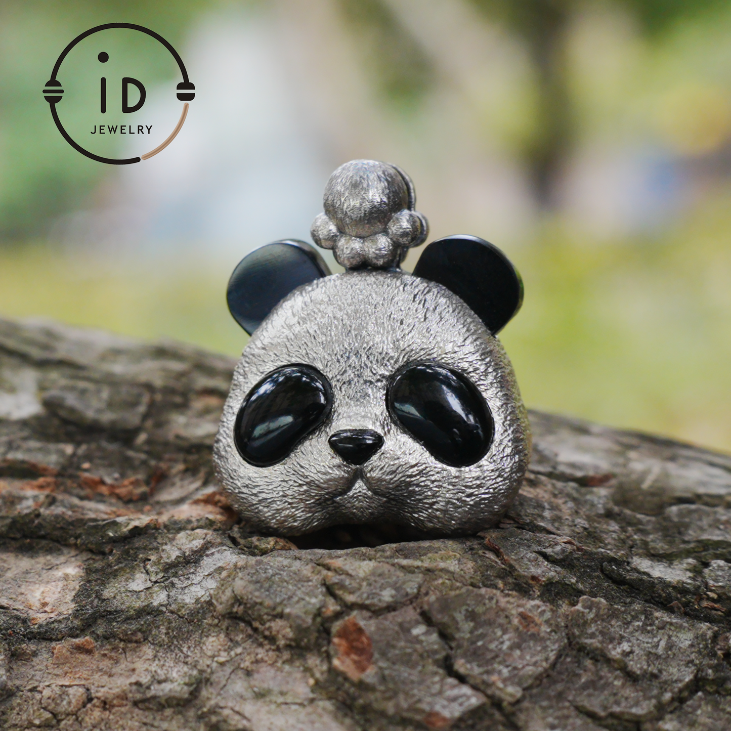 Silver Panda Pendant with Black Agate – Handmade Animal Necklace in 925 Sterling Silver, Fairy Tale Jewelry, Gift for Her, Nature Lover