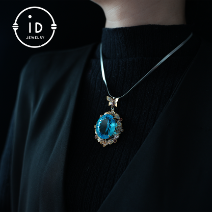 Mystic Blue Topaz Pendant| Handmade Jewelry| Baroque Style| 18K Gold Plated Silver| Luxury Statement Pendant| Fantasy Gift| Gemstone Jewelry