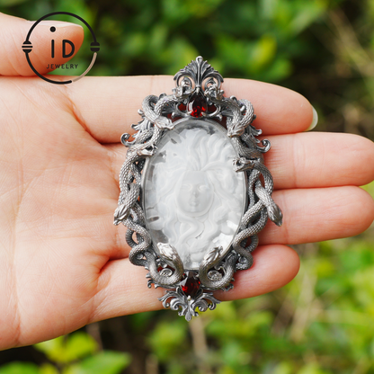 Hand-Carved Medusa Amethyst Pendant | Raised Serpent Frame in 925 Sterling Silver | Gothic Talisman for Powerful Self-Empowerment