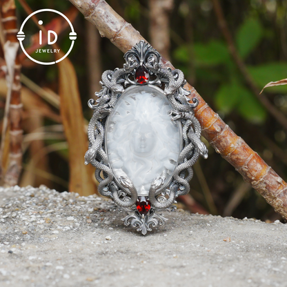 Hand-Carved Medusa Amethyst Pendant | Raised Serpent Frame in 925 Sterling Silver | Gothic Talisman for Powerful Self-Empowerment