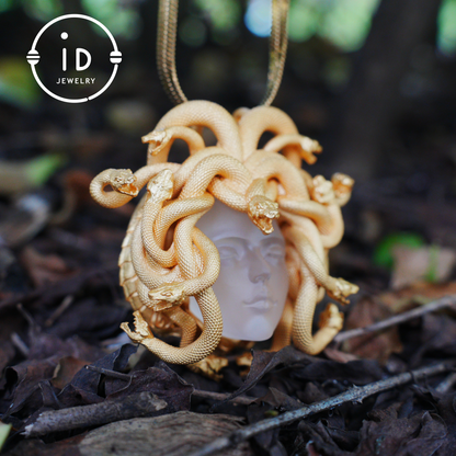 Medusa Pendant | Handmade 925 Silver & White Crystal | Mythical Statement Jewelry