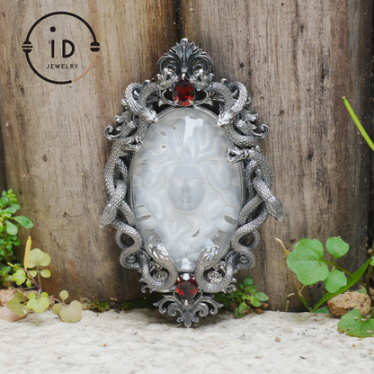 Hand-Carved Medusa Amethyst Pendant | Raised Serpent Frame in 925 Sterling Silver | Gothic Talisman for Powerful Self-Empowerment