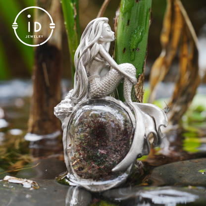 Mermaid Seashell Fossil Pendant, Handcrafted Ocean Goddess Amulet, Spiritual Protection Jewelry, Mythical Art Design, Siren Sea Gift