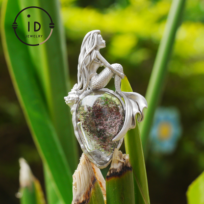 Mermaid Seashell Fossil Pendant, Handcrafted Ocean Goddess Amulet, Spiritual Protection Jewelry, Mythical Art Design, Siren Sea Gift