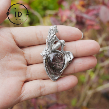 Mermaid Seashell Fossil Pendant, Handcrafted Ocean Goddess Amulet, Spiritual Protection Jewelry, Mythical Art Design, Siren Sea Gift