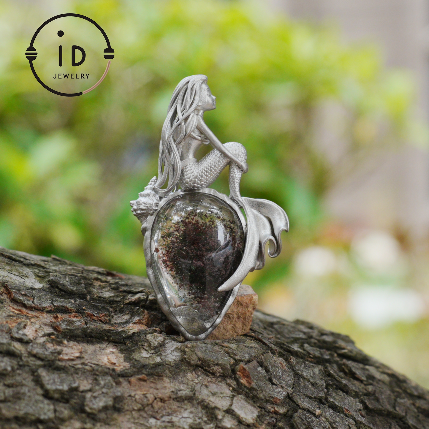 Mermaid Seashell Fossil Pendant, Handcrafted Ocean Goddess Amulet, Spiritual Protection Jewelry, Mythical Art Design, Siren Sea Gift