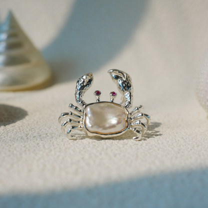 925 Silver Crab Brooch Pendant | Baroque Pearl Jewelry | Handmade Ocean Gift for Her | Nature-Inspired Design