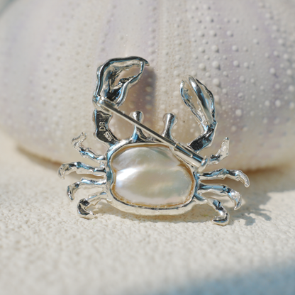 925 Silver Crab Brooch Pendant | Baroque Pearl Jewelry | Handmade Ocean Gift for Her | Nature-Inspired Design