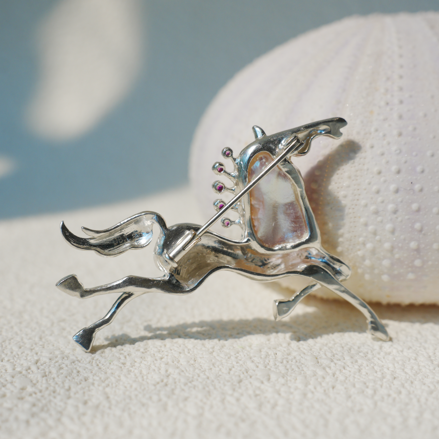 Sterling Silver Horse Pendant Brooch | Pearl & Ruby Totem Jewelry | Gift for Women of Strength