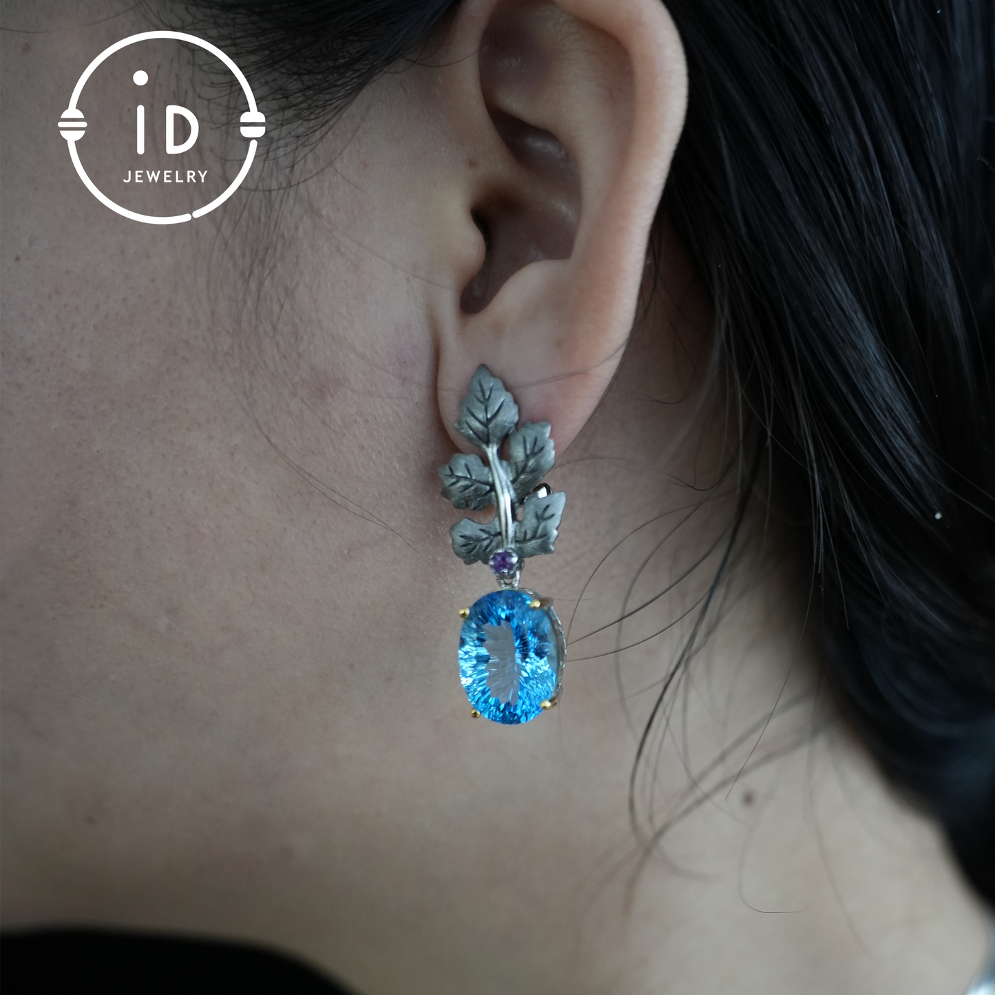 Handmade Topaz Earrings| Silver Leaf Stud Earrings| Nature Inspired Jewelry| Unique Gift for Women
