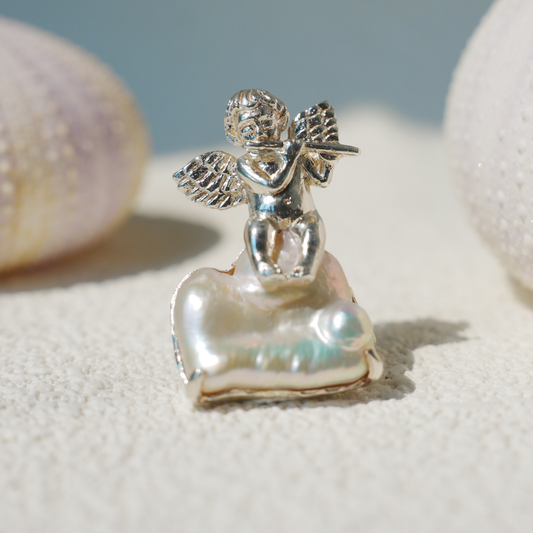 925 Silver Angel Pendant Brooch | Pearl Cloud Jewelry | Gift of Protection & Peace for Her