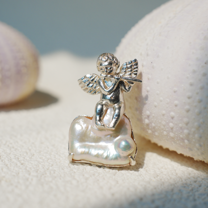 925 Silver Angel Pendant Brooch | Pearl Cloud Jewelry | Gift of Protection & Peace for Her