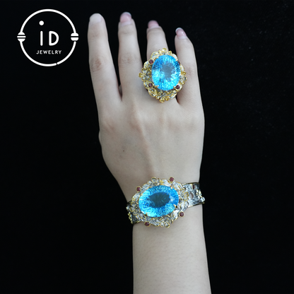 Exclusive Baroque Natural Topaz Ring| Elegant Floral Ring| Handmade Vintage Jewelry| Luxury Statement Ring for Women