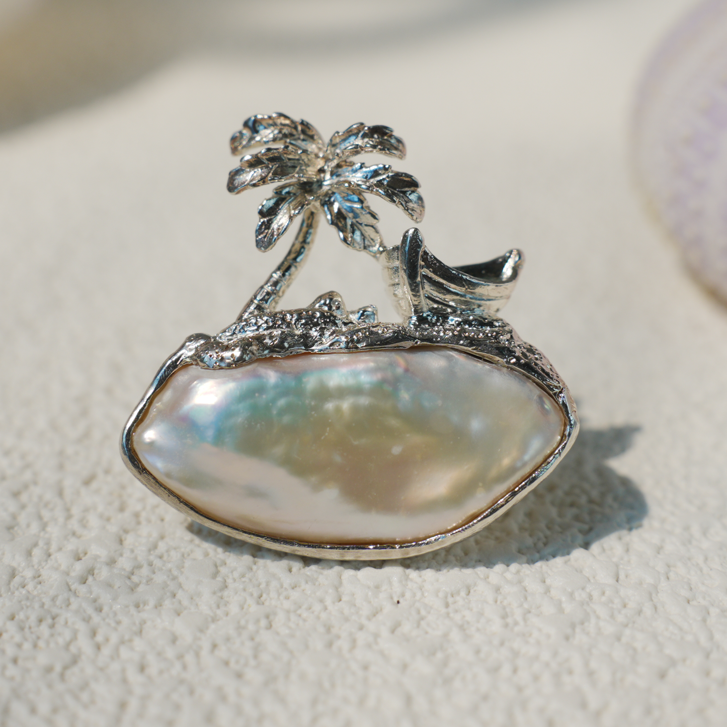 925 Silver Palm Island Pendant | Baroque Pearl Necklace | Summer Beach Gift for Her
