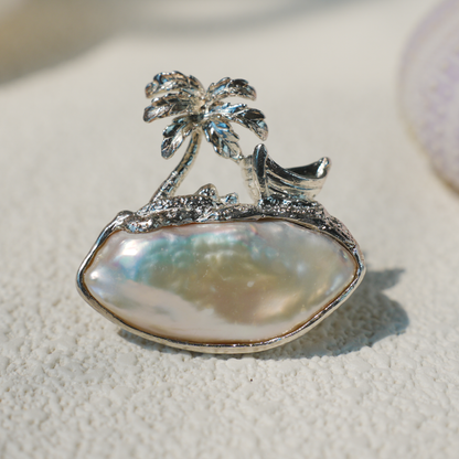 925 Silver Palm Island Pendant | Baroque Pearl Necklace | Summer Beach Gift for Her