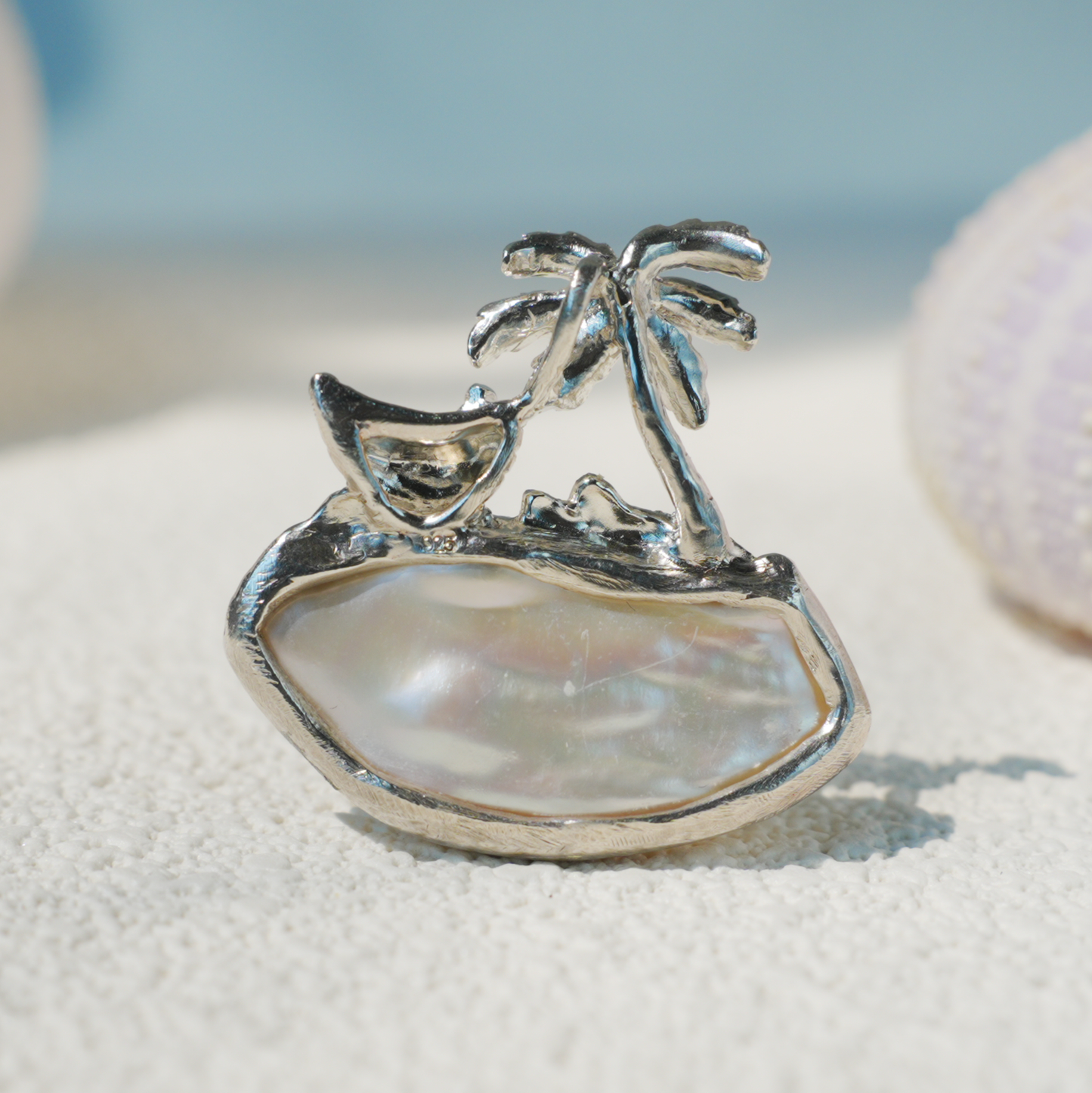 925 Silver Palm Island Pendant | Baroque Pearl Necklace | Summer Beach Gift for Her