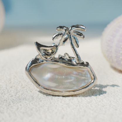 925 Silver Palm Island Pendant | Baroque Pearl Necklace | Summer Beach Gift for Her