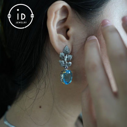 Handmade Topaz Earrings| Silver Leaf Stud Earrings| Nature Inspired Jewelry| Unique Gift for Women