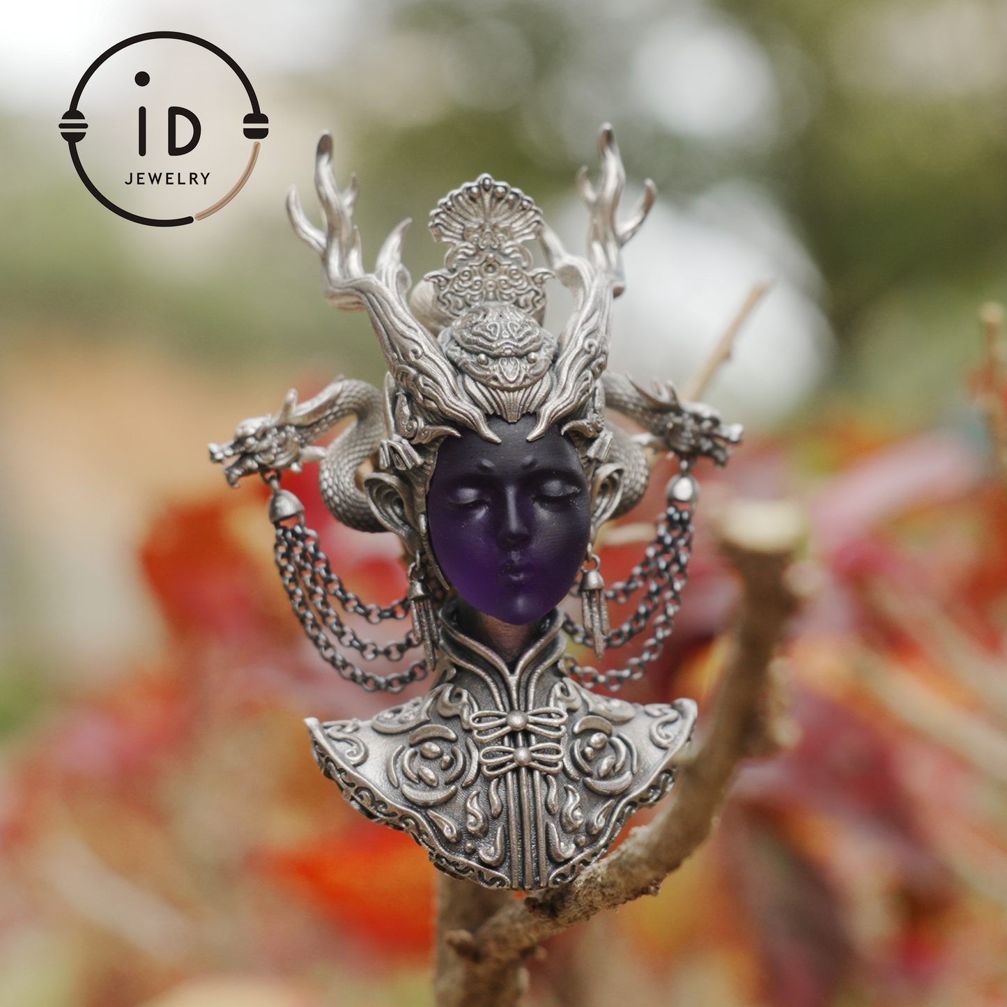 925 Sterling Silver Amethyst Pendant in Symbolic Totem Design, Handmade Gothic Oriental Jewelry, Meaningful Gift Necklace for Her