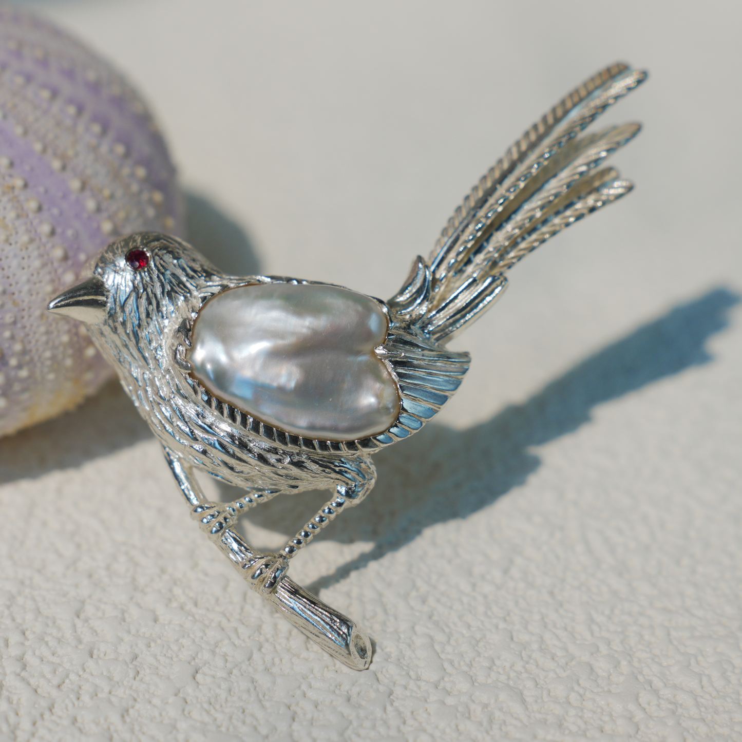 925 Silver Bird Pendant Brooch | Baroque Pearl Animal Jewelry | Gift for Her or Friend