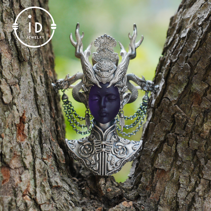 925 Sterling Silver Amethyst Pendant in Symbolic Totem Design, Handmade Gothic Oriental Jewelry, Meaningful Gift Necklace for Her