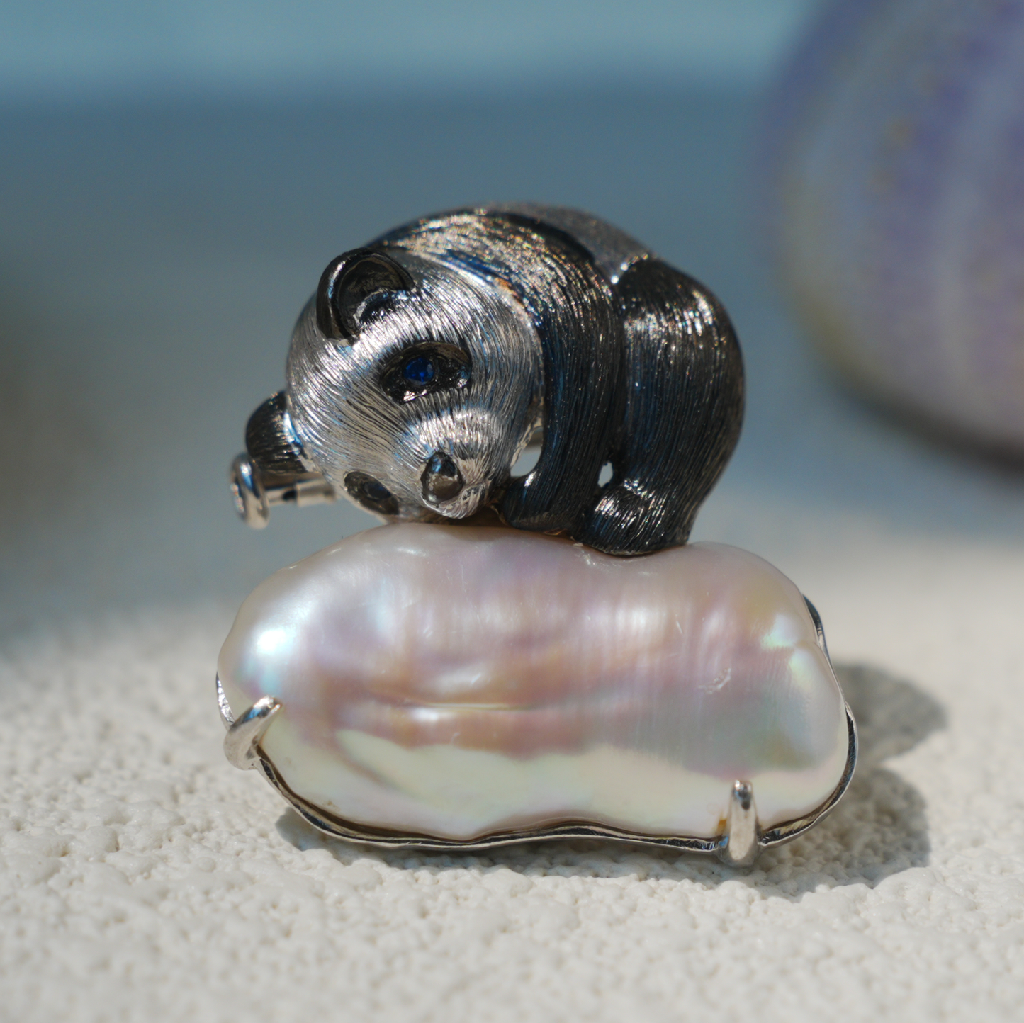 925 Silver Panda Pendant Brooch | Baroque Pearl Totem Jewelry | Healing Gift for Her