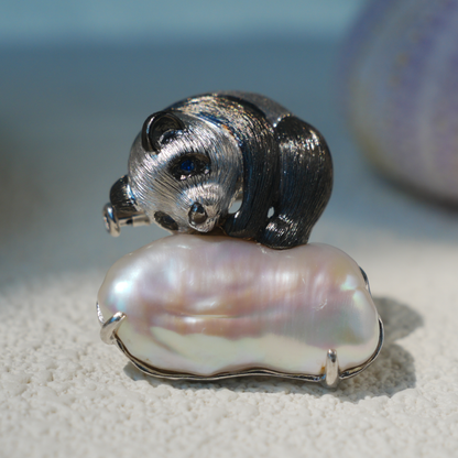 925 Silver Panda Pendant Brooch | Baroque Pearl Totem Jewelry | Healing Gift for Her