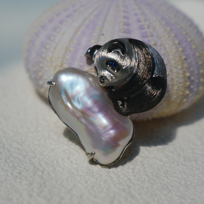 925 Silver Panda Pendant Brooch | Baroque Pearl Totem Jewelry | Healing Gift for Her