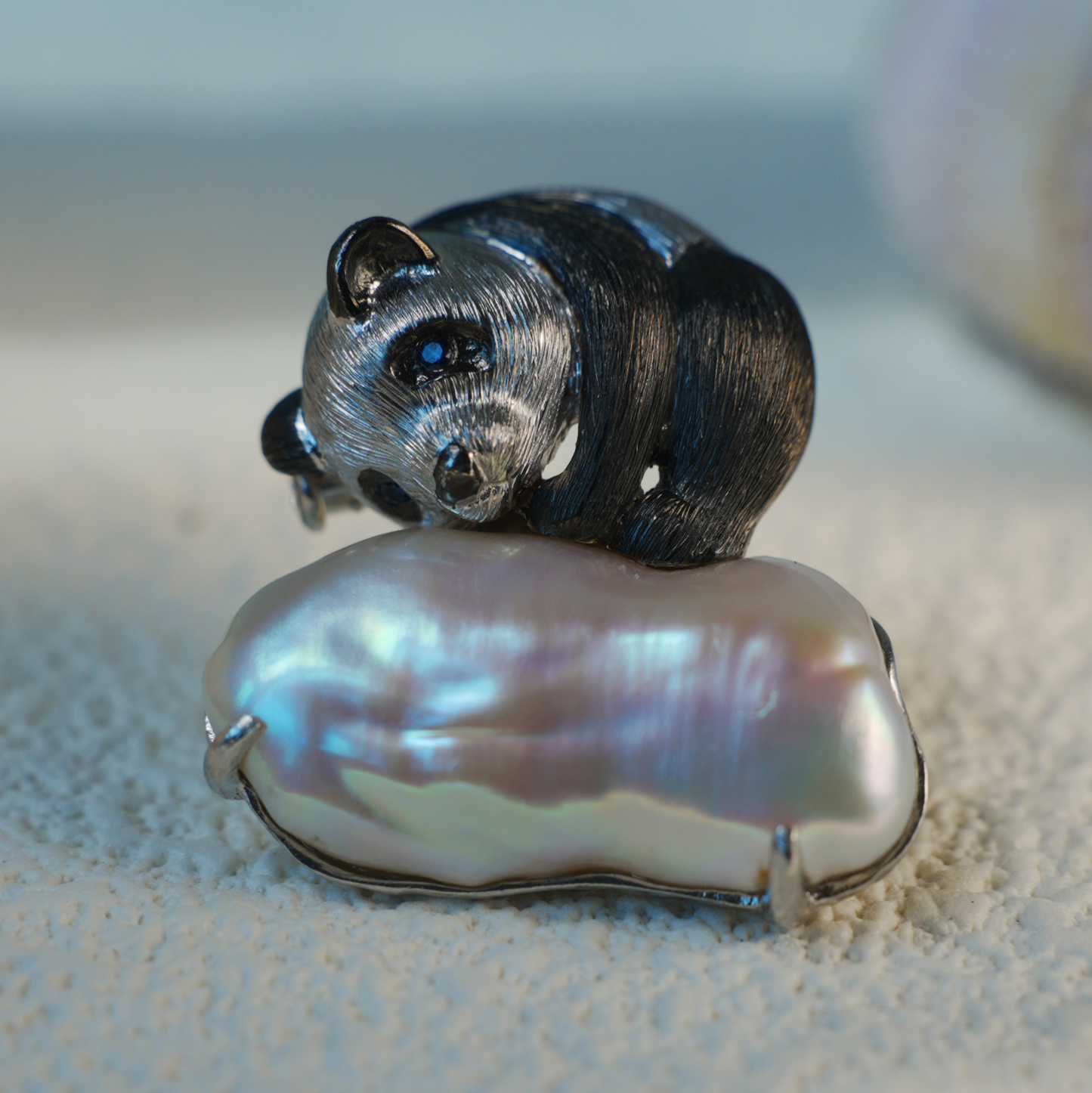 925 Silver Panda Pendant Brooch | Baroque Pearl Totem Jewelry | Healing Gift for Her