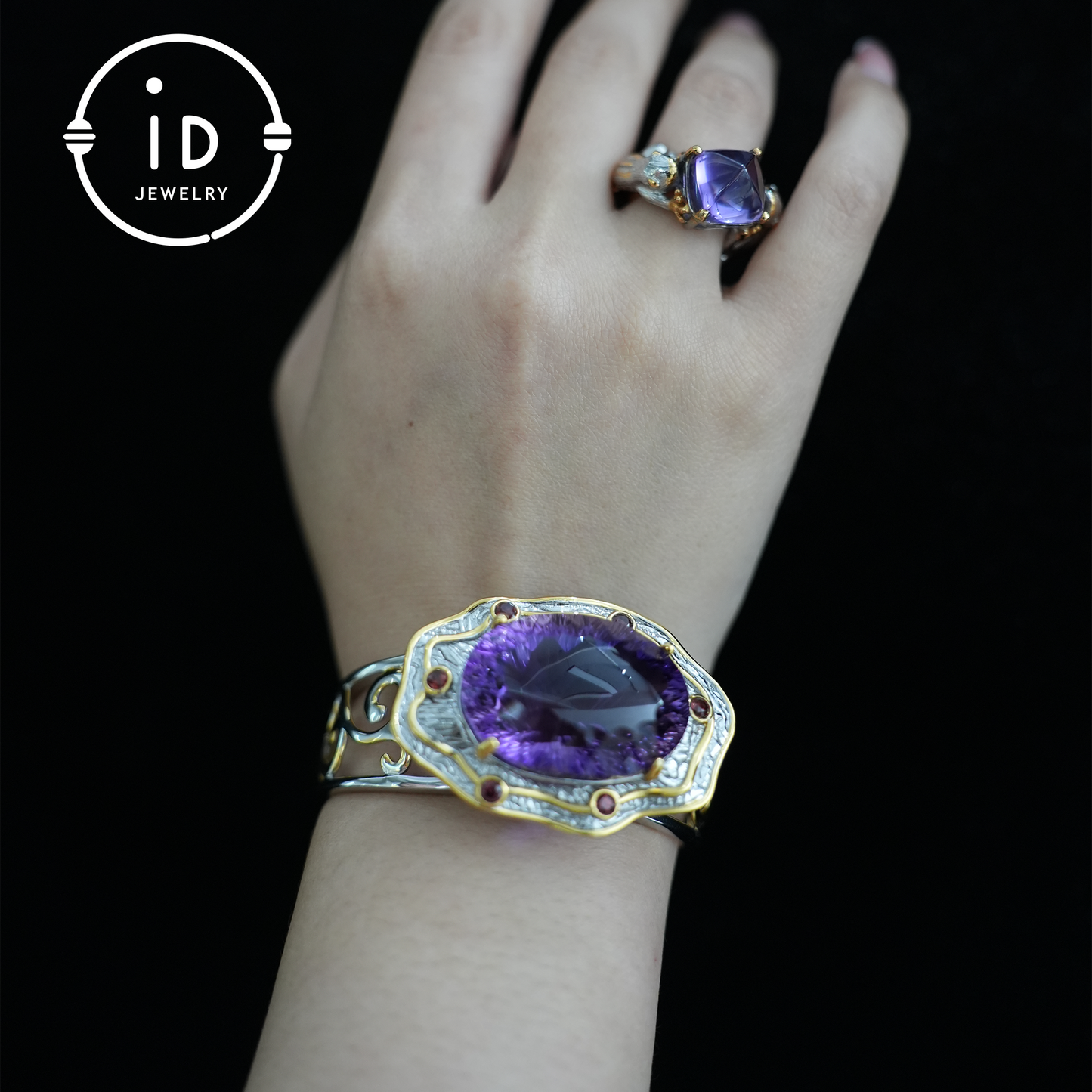 Luxury Amethyst Bracelet| Handmade| Royal Vintage Jewelry| Statement Bangle| Elegant Gift for Women