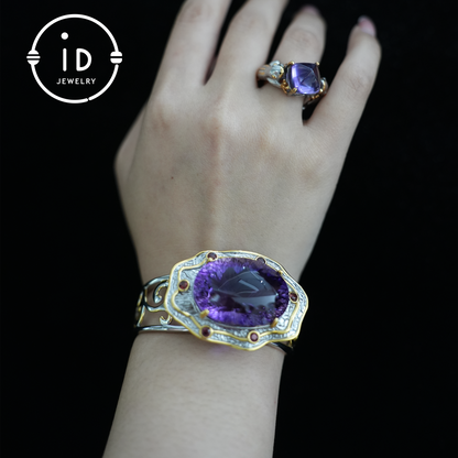 Luxury Amethyst Bracelet| Handmade| Royal Vintage Jewelry| Statement Bangle| Elegant Gift for Women