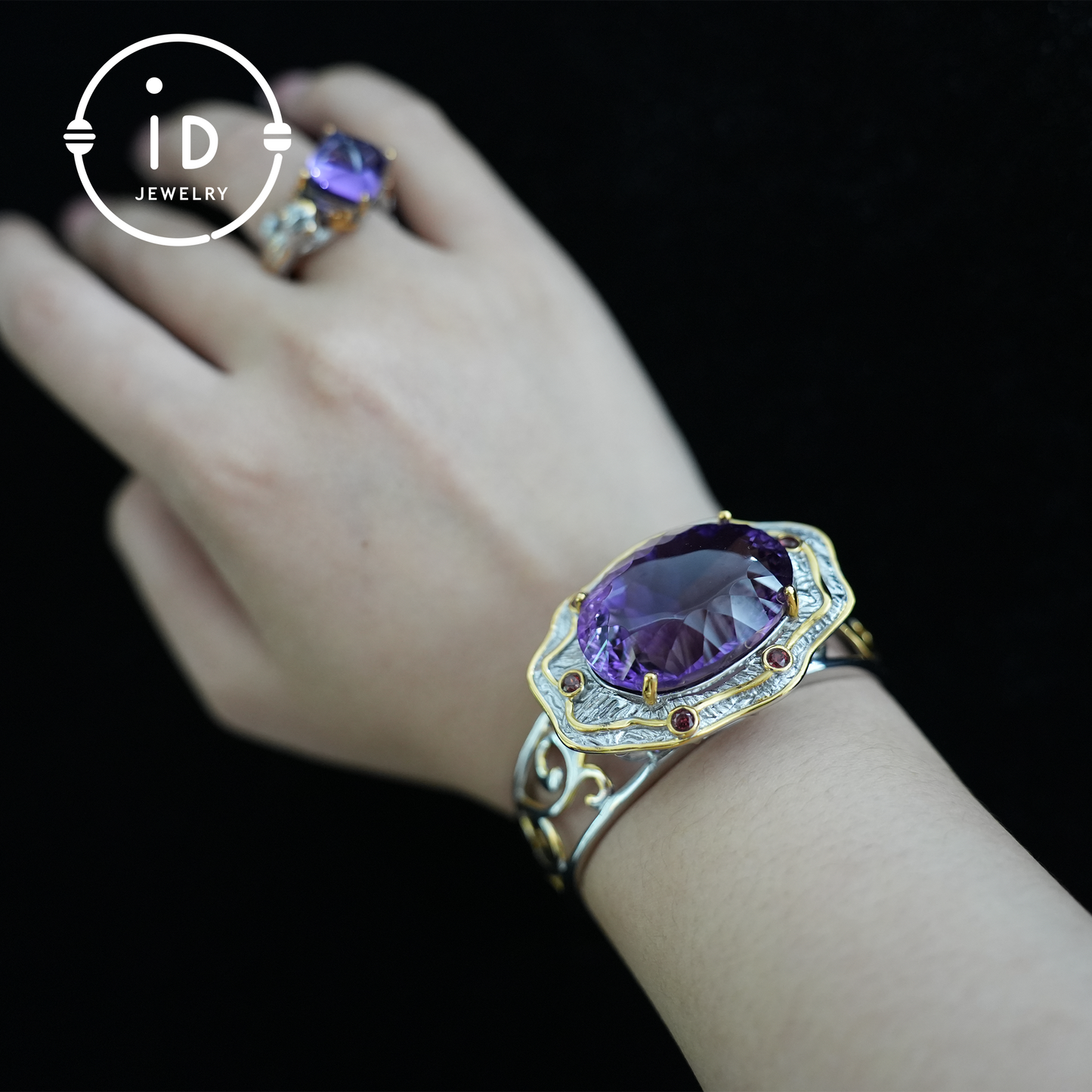 Luxury Amethyst Bracelet| Handmade| Royal Vintage Jewelry| Statement Bangle| Elegant Gift for Women