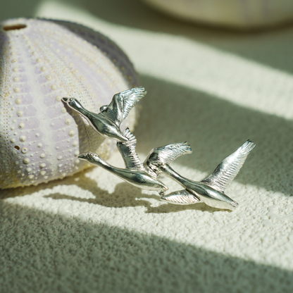 925 Silver Flying Geese Brooch Pendant | Handmade Bird Jewelry | Gift of Loyalty & Reunion for Her