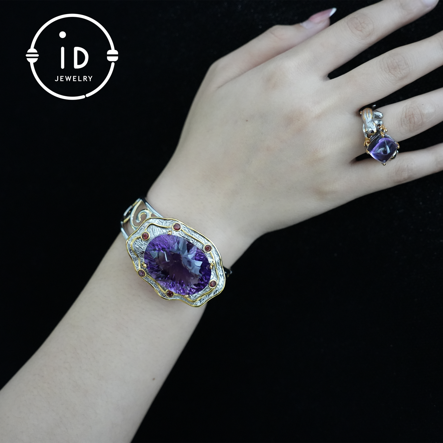 Luxury Amethyst Bracelet| Handmade| Royal Vintage Jewelry| Statement Bangle| Elegant Gift for Women