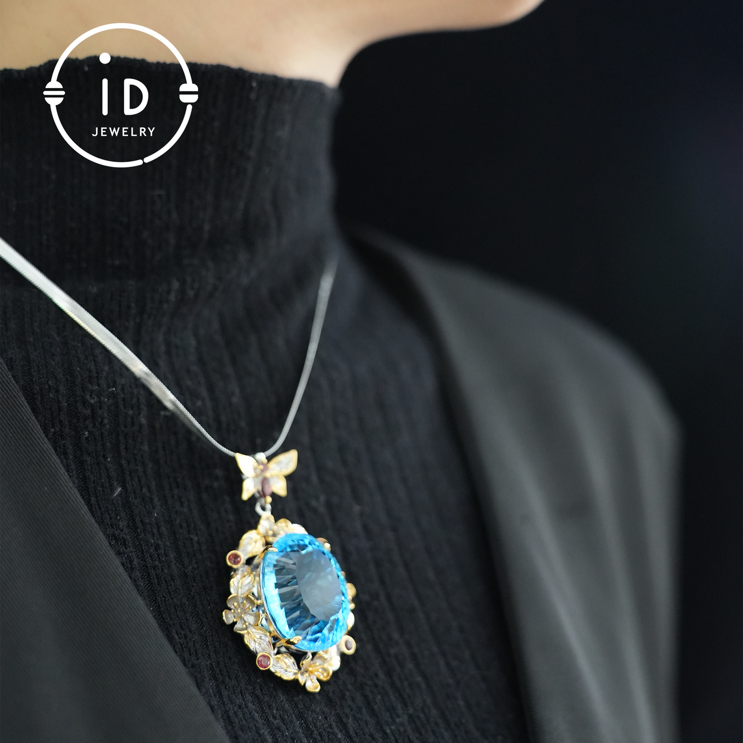 Mystic Blue Topaz Pendant| Handmade Jewelry| Baroque Style| 18K Gold Plated Silver| Luxury Statement Pendant| Fantasy Gift| Gemstone Jewelry