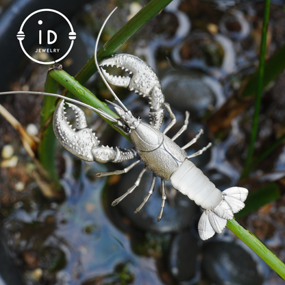 Silver Lobster Pendant with White Quartz, Vintage Totem Necklace in Oxidized 925 Silver, Statement Animal Jewelry Gift for Her or Him