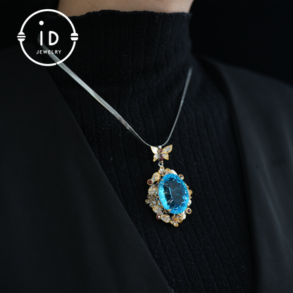 Mystic Blue Topaz Pendant| Handmade Jewelry| Baroque Style| 18K Gold Plated Silver| Luxury Statement Pendant| Fantasy Gift| Gemstone Jewelry