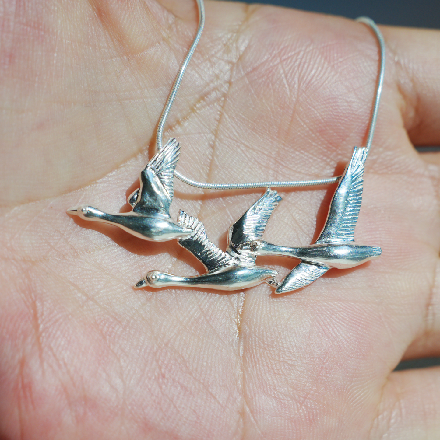 925 Silver Flying Geese Brooch Pendant | Handmade Bird Jewelry | Gift of Loyalty & Reunion for Her