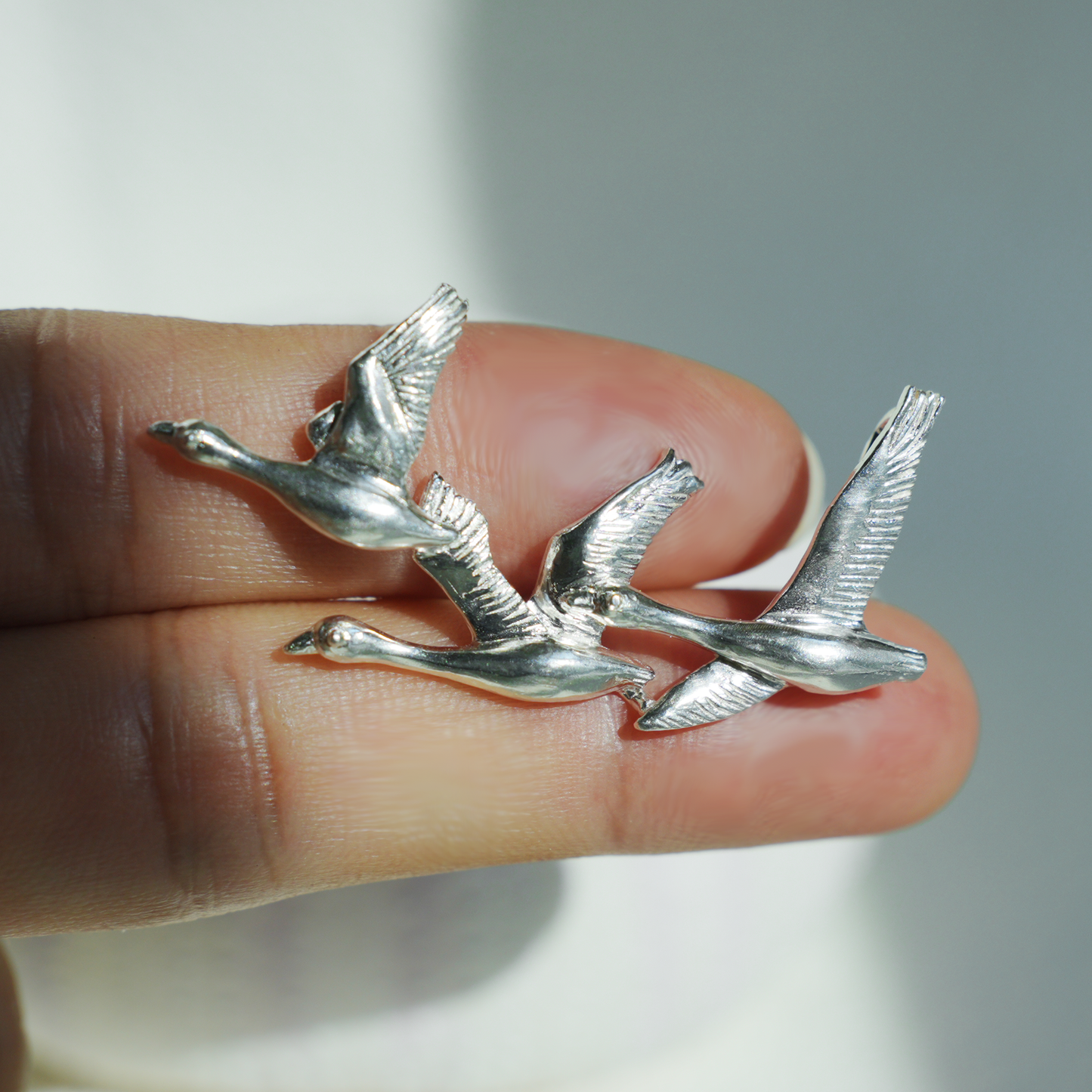 925 Silver Flying Geese Brooch Pendant | Handmade Bird Jewelry | Gift of Loyalty & Reunion for Her