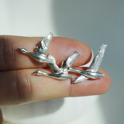 925 Silver Flying Geese Brooch Pendant | Handmade Bird Jewelry | Gift of Loyalty & Reunion for Her