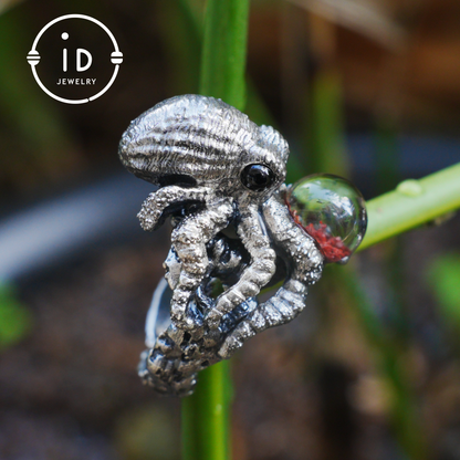 925 Sterling Silver Octopus Design Ring with Phantom Stone – Handcrafted Fantasy Jewelry for Collectors